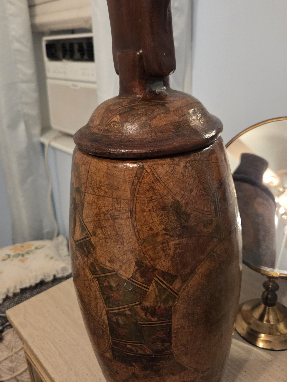 Hand-Finished Brown Decorative Wooden Sculpture Vase by